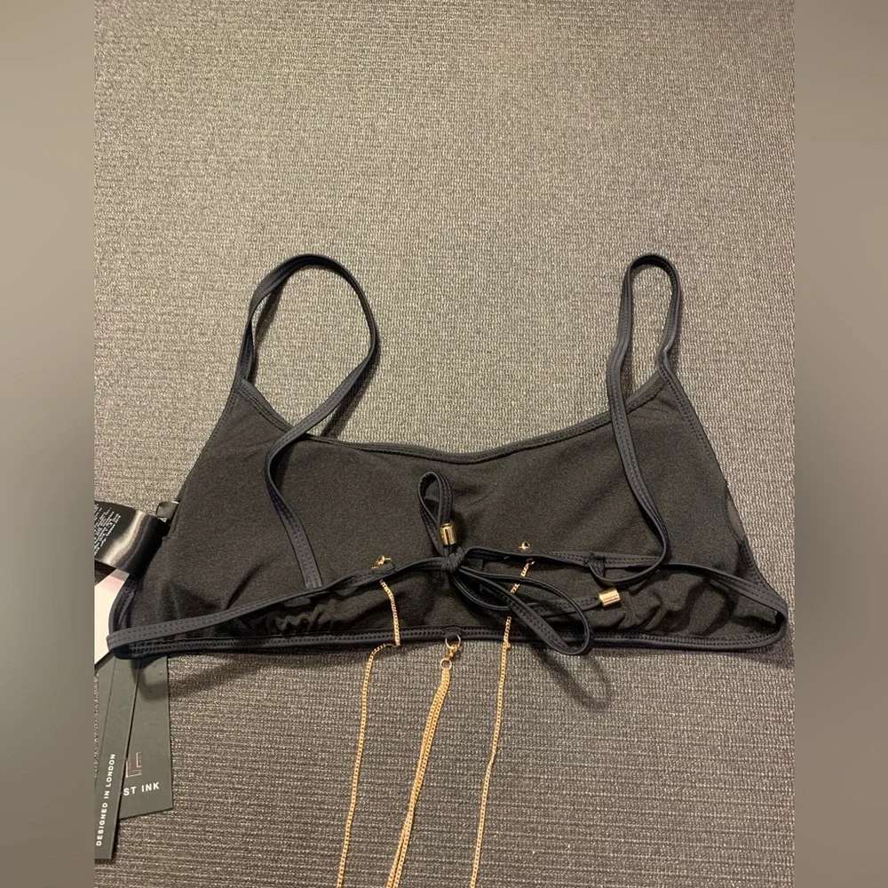 New Lost Ink Black Bikini Top with Removable Gold‎ Body Chain Size 10 Very Sexy